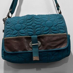 Fossil Key Per Quilted Messenger Bag Blue Crossbody Adjustable Strap